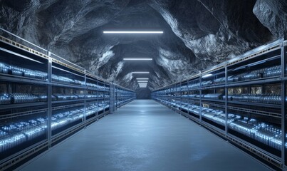 Obraz premium Concept of analytic computational mining employing a cryptographic matrix to simulate blockchain data.