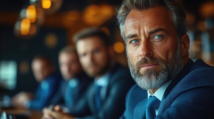 Obraz premium A close-up view of a businessman's face with a formal suit and tie