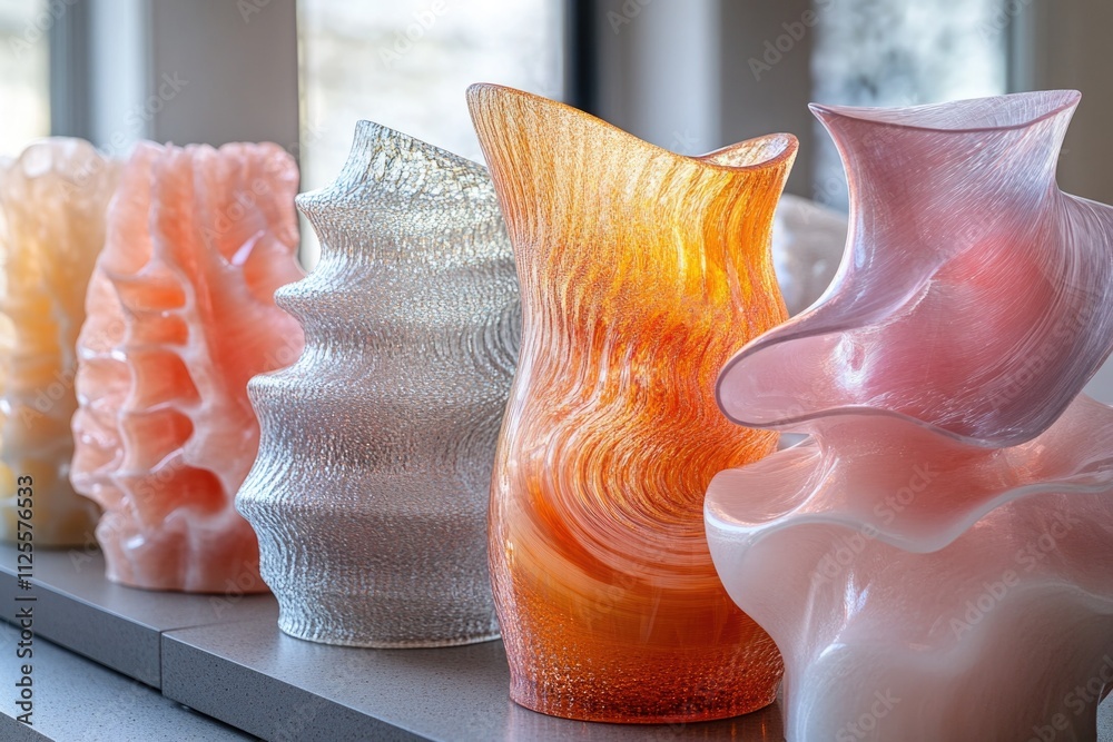 Poster a row of vases sitting on a table