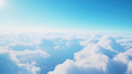 Clouds and blue sky viewed from an airplane window, perfect for travel or aviation-themed projects