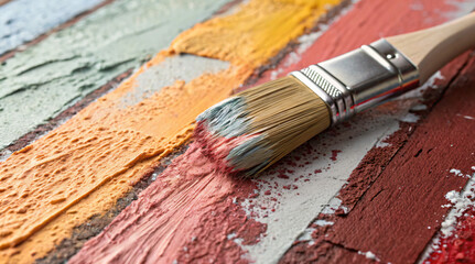 Fototapeta premium paint brushes on wooden background