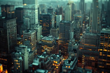 View of a city at night from the top of a building, great for urban scenes or nighttime shots