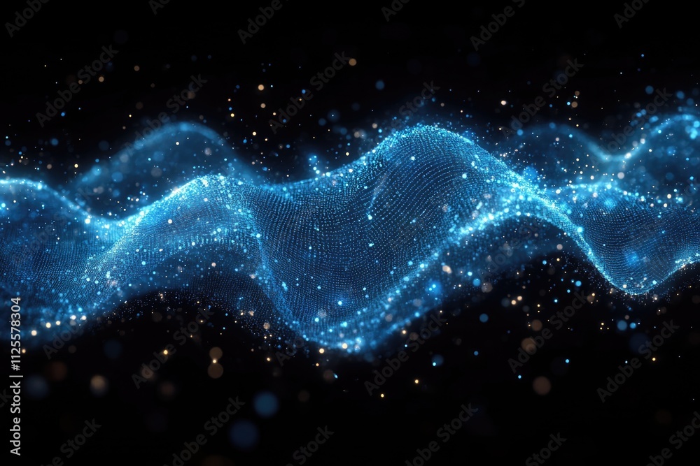 Poster A wave of blue light on a dark background, ideal for use in technology or science-related projects