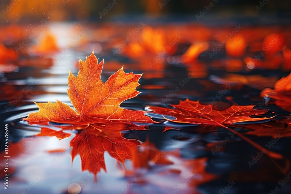 Poster close-up of a leaf floating on the surface of calm water