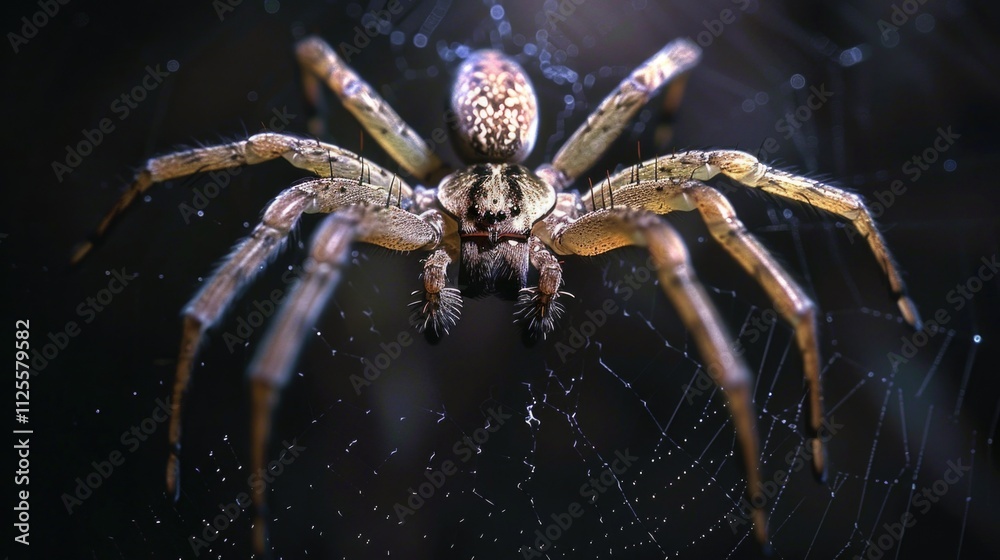Poster a spider sits calmly in the center of its intricate web