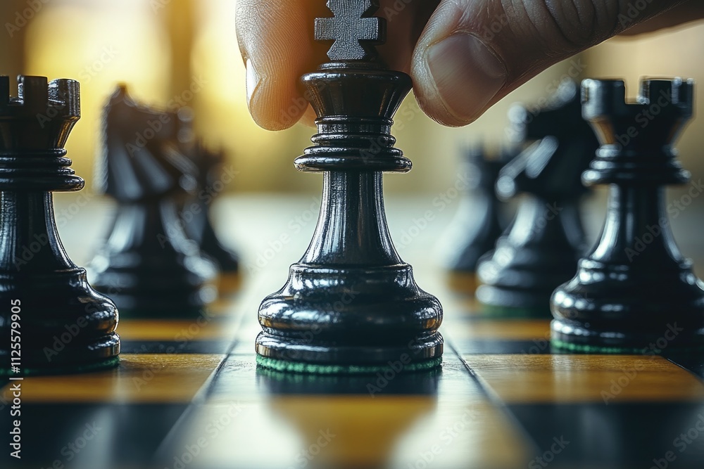 Aufkleber a close-up view of a person engaged in a game of chess, focus on the player's hands and face