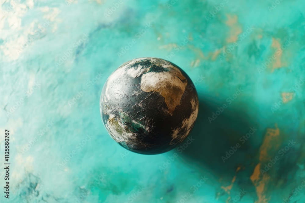 Poster a single ball sitting on a flat surface, ideal for use in still life photography or as a prop in var