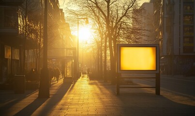 The sun's rays affect a vacant lightbox on a city street.