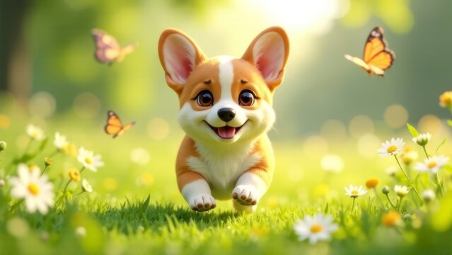 dog corgi with flowers