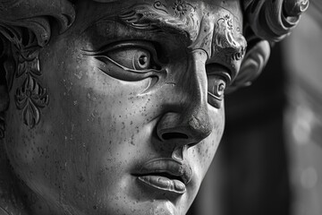 Obraz premium A close-up shot of a statue depicting a man's face, suitable for use in historical or artistic contexts