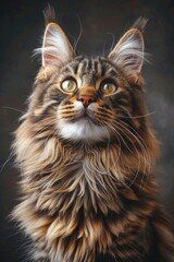 A domestic cat with a long coat gazing upwards, possibly contemplating the meaning of life