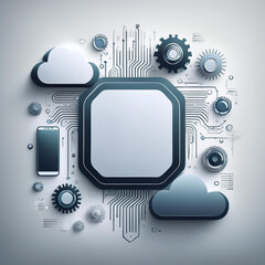 Clean and modern tech wallpaper with chip, smartphone, gear, and cloud icons for digital services and innovation.