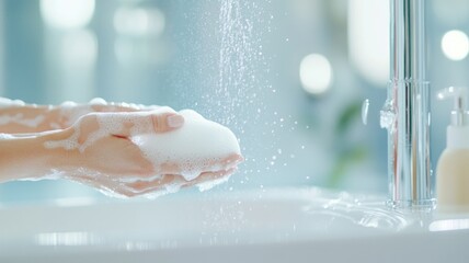 Handwashing with soap and water for hygiene and cleanliness in daily routine