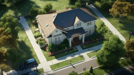 Birds Eye View of a Suburban Single-family House