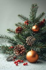 Fototapeta premium A close-up shot of a Christmas tree adorned with pine cones and berries, perfect for holiday decorations or seasonal promotions