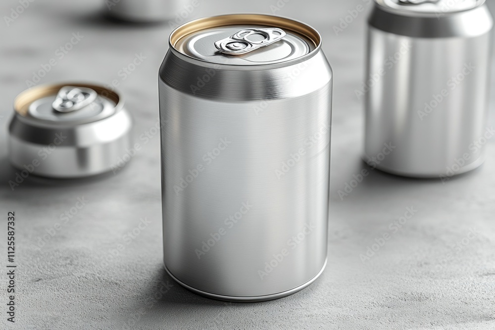 Poster a close-up view of a soda can sitting on a table, with the label and rim visible