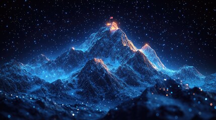 Fototapeta premium A snowy mountain landscape at night with visible stars in the sky