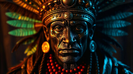 Fototapeta premium Colourful Aztec priest closeup