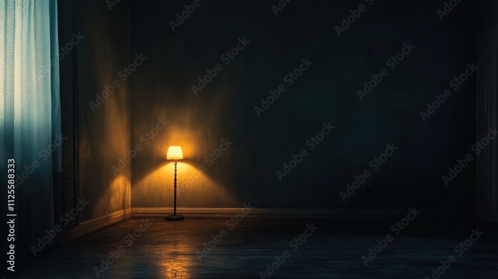 Aufkleber A solitary light stands in an otherwise dark space, creating a stark contrast and highlighting a sense of abandonment, with ample room for text. Generative AI