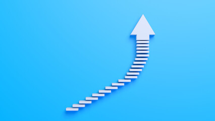 Arrow sign and stairs concept The next step. Blue background