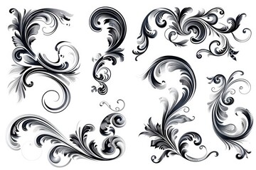 A collection of abstract black and white swirl designs