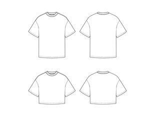 Unisex T-Shirt - Short Sleeve Oversized and Cropped Tee Vector Flat Sketch