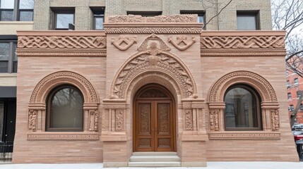 Obraz premium Intricate Architectural Facade with Detailed Stone Carvings and Designs