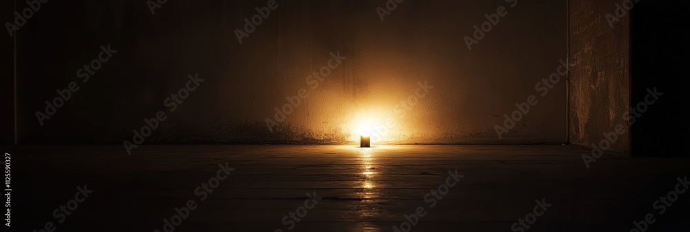 Poster Dimly lit room features a solitary candle, casting warm light and a feeling of emptiness, perfect for adding thoughts or messages. Generative AI
