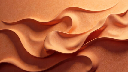 Obraz premium Abstract flowing textured orange fabric waves on elegant background, mocha mousse color