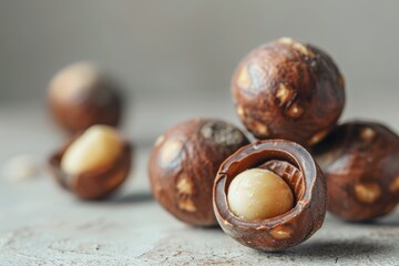 Obraz premium A collection of nuts sitting on a table, great for various uses