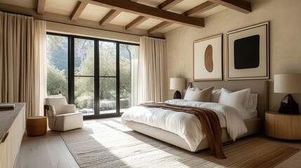Elegant Western Bedroom with Neutral Tones and Natural Light