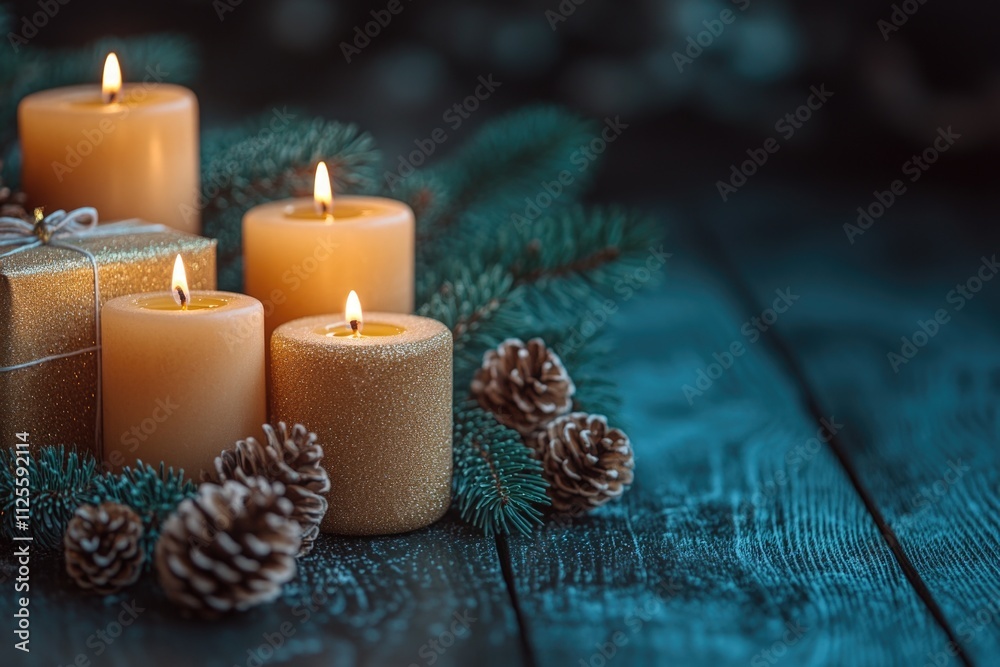 Poster a collection of candles placed on a rustic wooden table, perfect for various settings