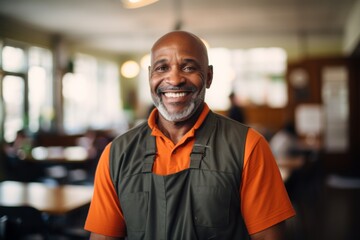 Fototapeta premium Portrait of a smiling African American school janitor
