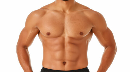 Fototapeta premium A strong and fit male figure stands tall, showcasing impressive muscle definition against a clean white backdrop.