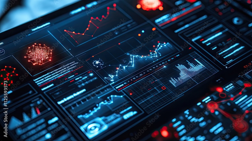 Poster modern data visualization dashboard with interactive graphs and metrics
