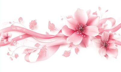 Vector clipart of a pastel pink invitation template with floral decoration and ribbon elements, isolated on a white background.