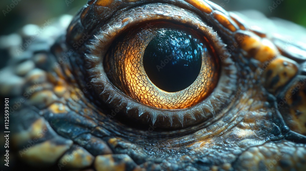 Poster a detailed shot of a lizard's eye with intricate scales and texture