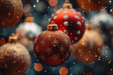 Decorative Christmas ornaments on a dark background