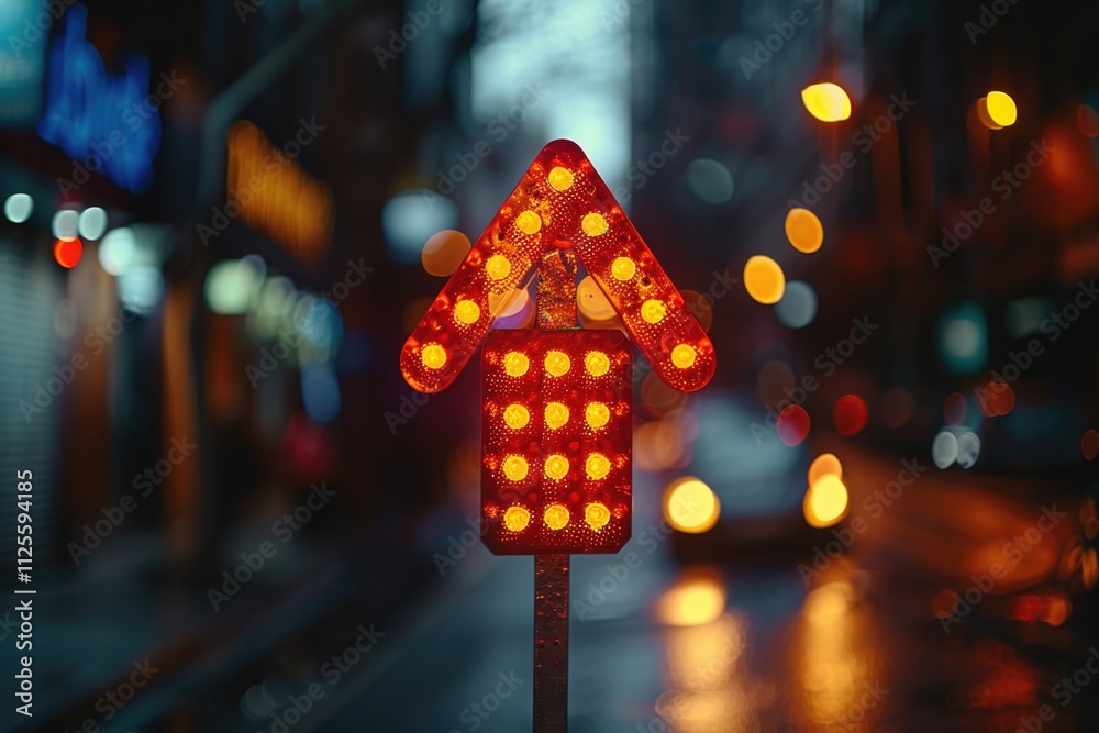 Poster a traffic light with a red arrow indicates stopped or halted traffic