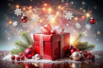 A beautiful double exposure gift box illustration on a white background, perfect for Christmas and New Year celebrations, adding festive cheer to holiday festivities.