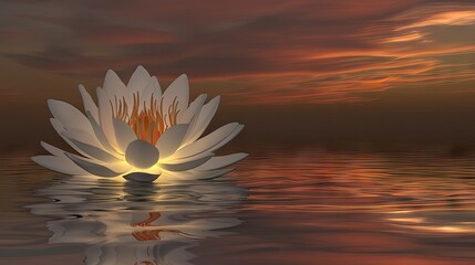 Tranquil Water Lily Blooms Under Soft Sunset Glow on Still Water
