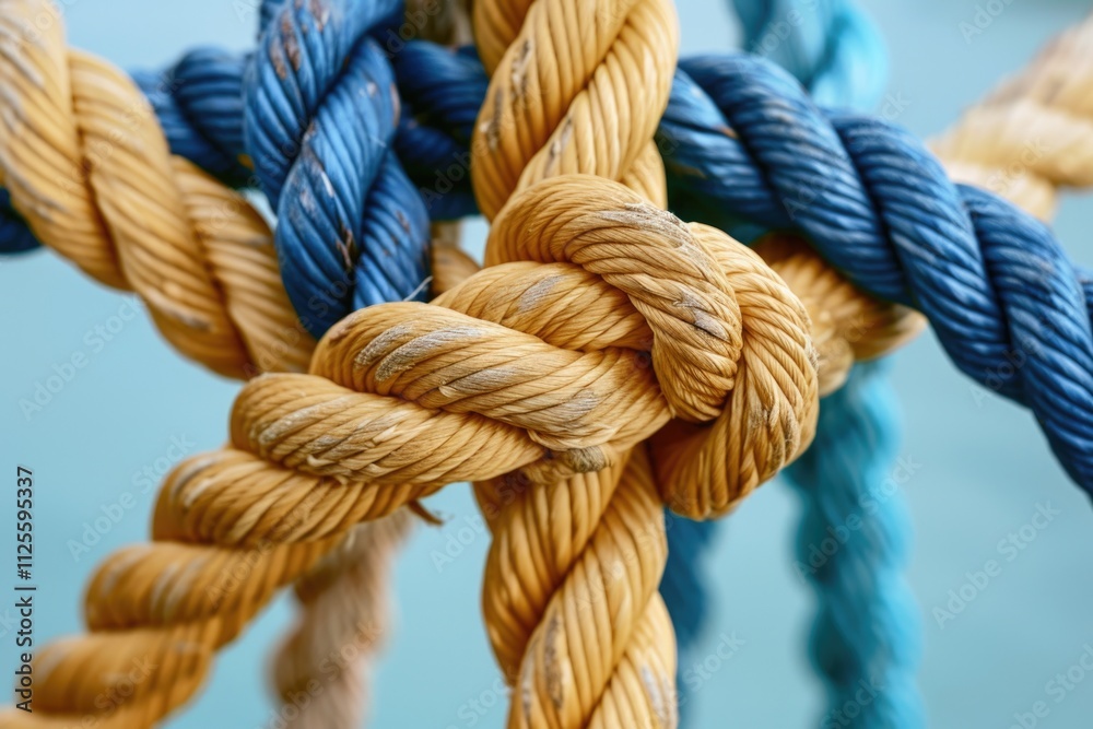 Poster close-up view of a knot on a rope, ideal for use in outdoor or adventure-themed projects