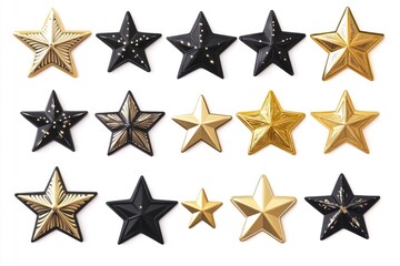 Obraz premium A stylized image featuring a collection of gold and black stars against a bright white background