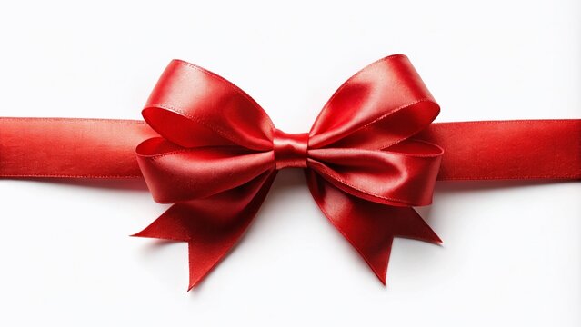 A captivating aerial perspective of a vibrant red ribbon against a crisp white backdrop, perfect for invitations and gift wrapping for grand opening ceremonies.