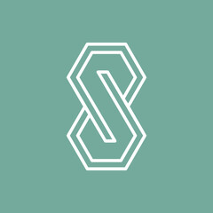 Logos are the number 8 or letter S. Hexagon, outline and unique.