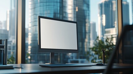 Fototapeta premium Modern Desktop Computer Screen In City Office Setting