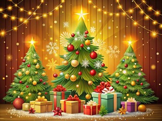 Obraz premium A cheerful Christmas backdrop featuring holiday motifs, delicate snowflakes, and warm hues, creating a delightful seasonal vibe that spreads joy and celebration throughout the festivities.