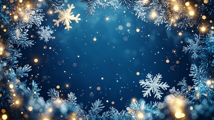 Blue Christmas frame background with snowflakes