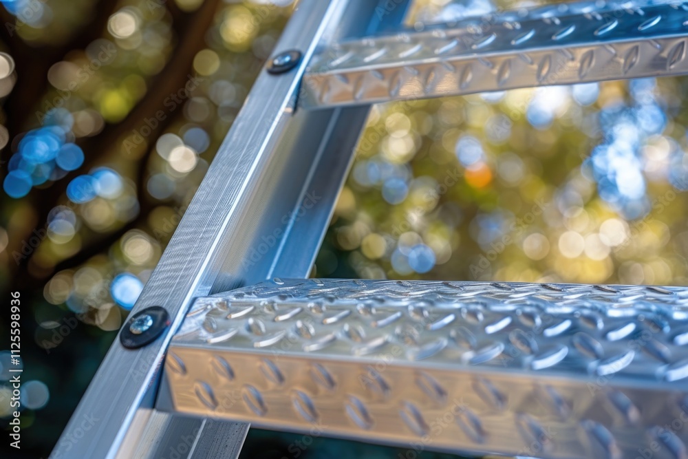 Aufkleber a detailed view of a metal step ladder with rungs and legs, suitable for use in various settings suc