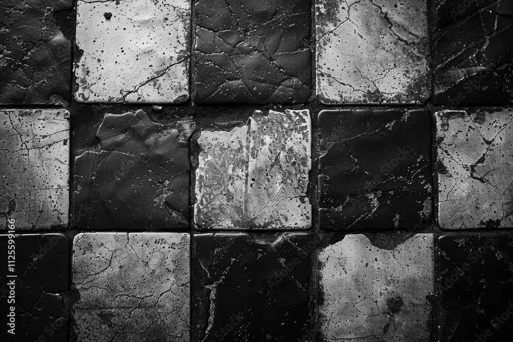 Poster black and white photograph of a tiled wall with geometric patterns